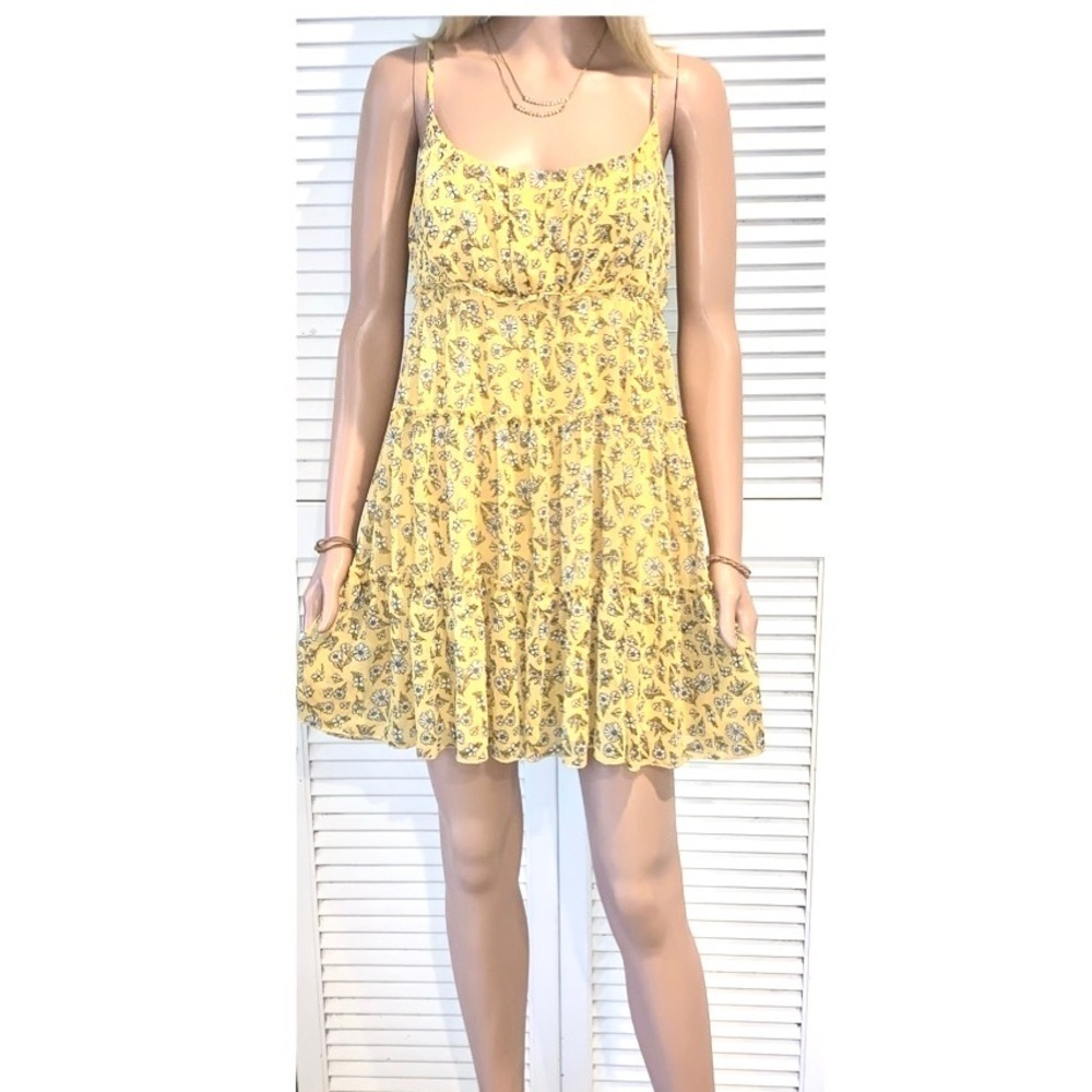 Trixxi Yellow Babydoll tiered Cami mini Dress Medium